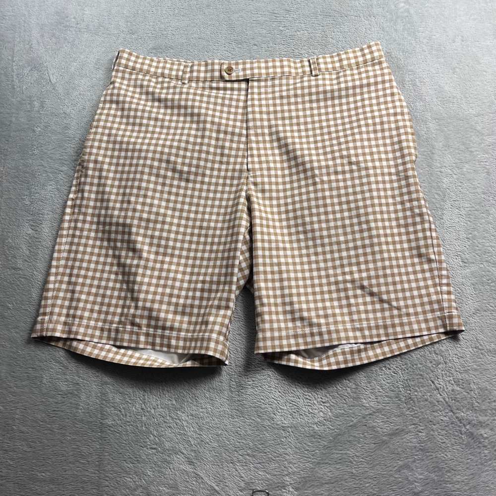 Peter Millar Mens Tan Gingham Wicking Performance Golf Shorts MS14EB77 Size 36